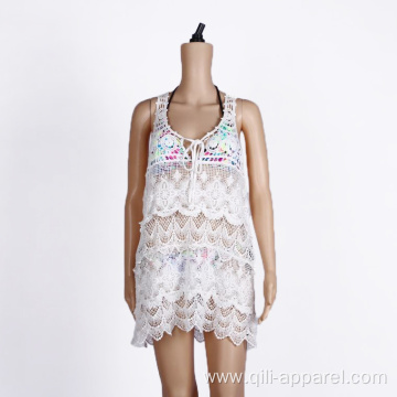 Cotton Crochet Beach Cover Up White Wear Swimwear